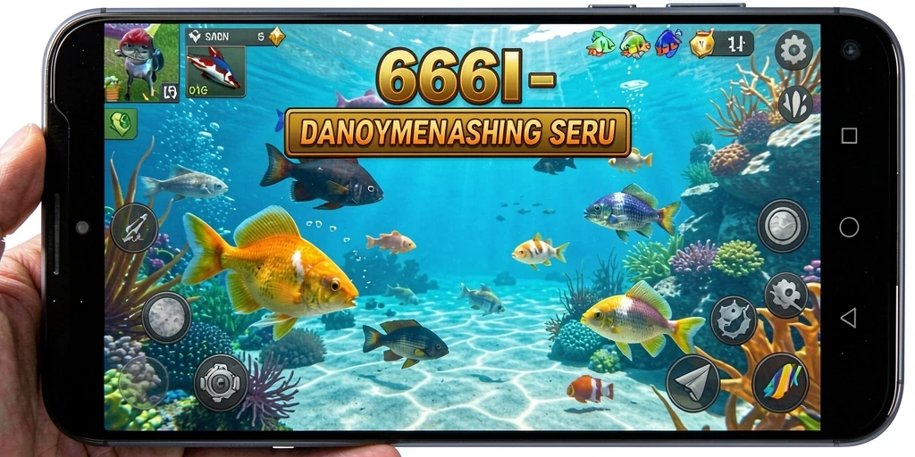 Screenshot gameplay 666I menunjukkan aksi memancing yang seru.