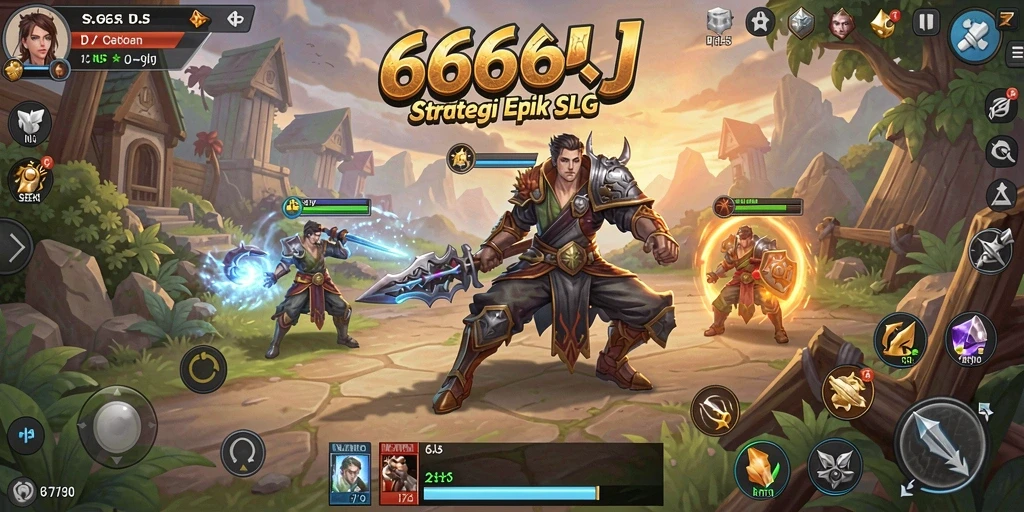 Tangkapan layar 666J menampilkan aksi pertempuran strategi yang mendebarkan.