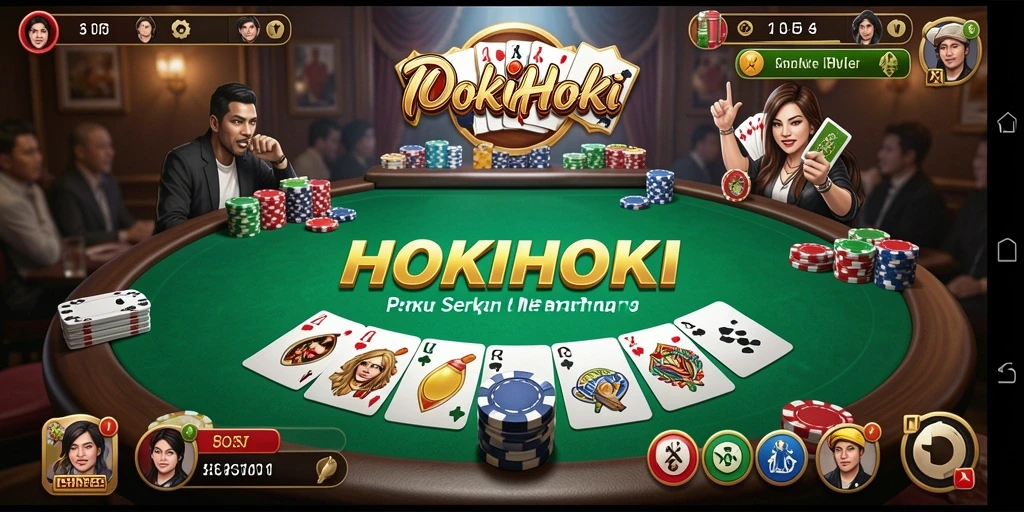 Gameplay seru HOKIHOKI dengan suasana poker yang menantang.