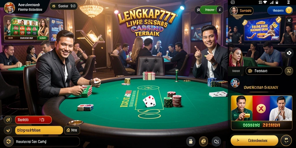 Screenshot gameplay LENGKAP777 menampilkan dealer langsung yang menyenangkan.