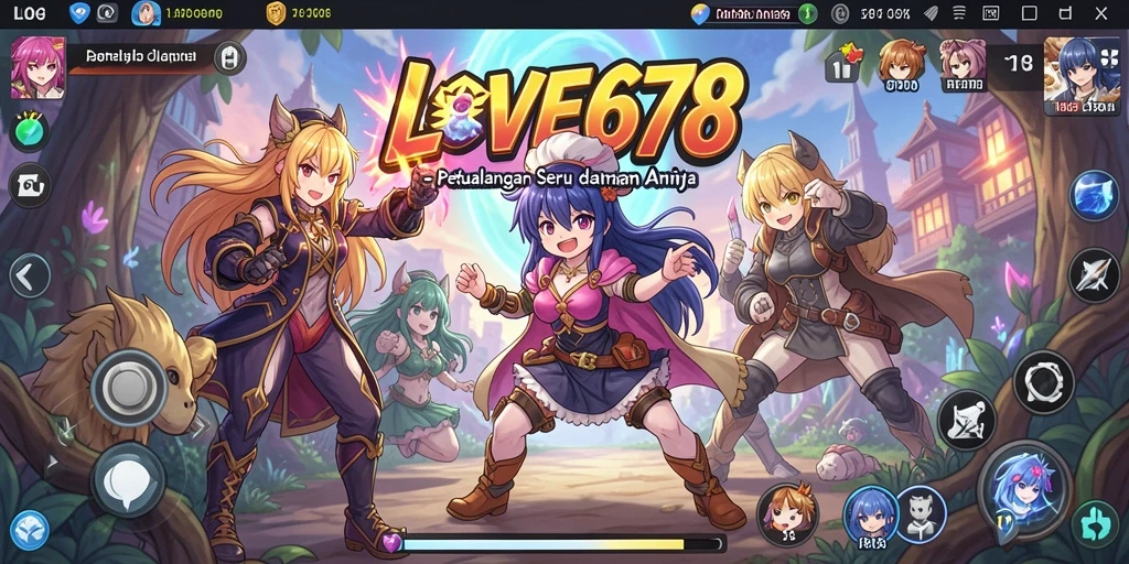 Screenshot dari gameplay LOVE678 yang penuh aksi dan karakter anime.