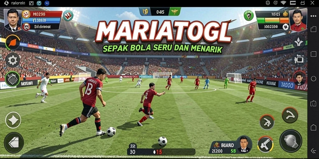 Screenshot gameplay MARIATOGL yang menunjukkan aksi sepak bola mendebarkan.