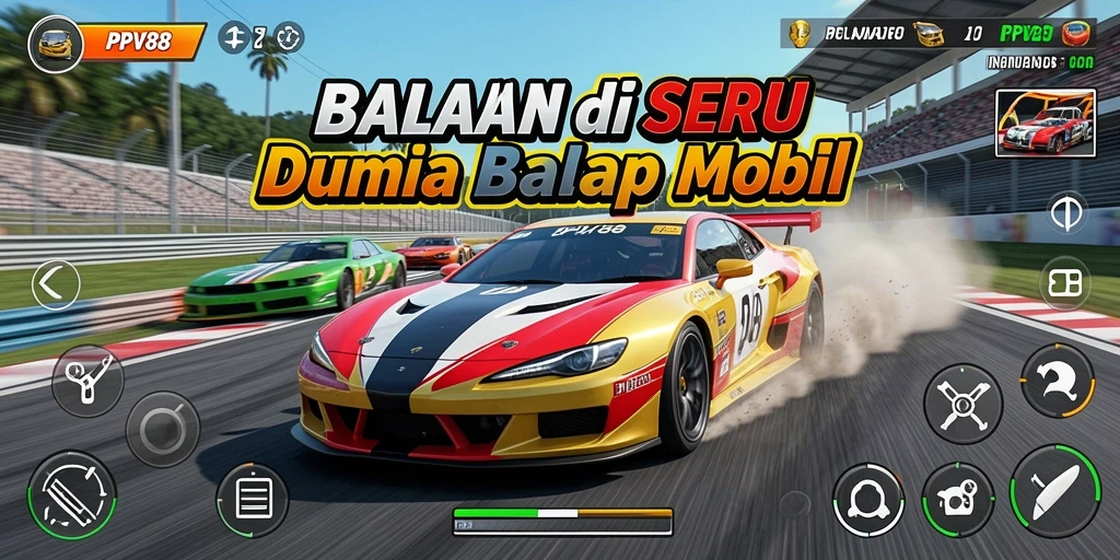 Tampilan gameplay PPV88 yang seru dengan mobil balap penuh kecepatan.