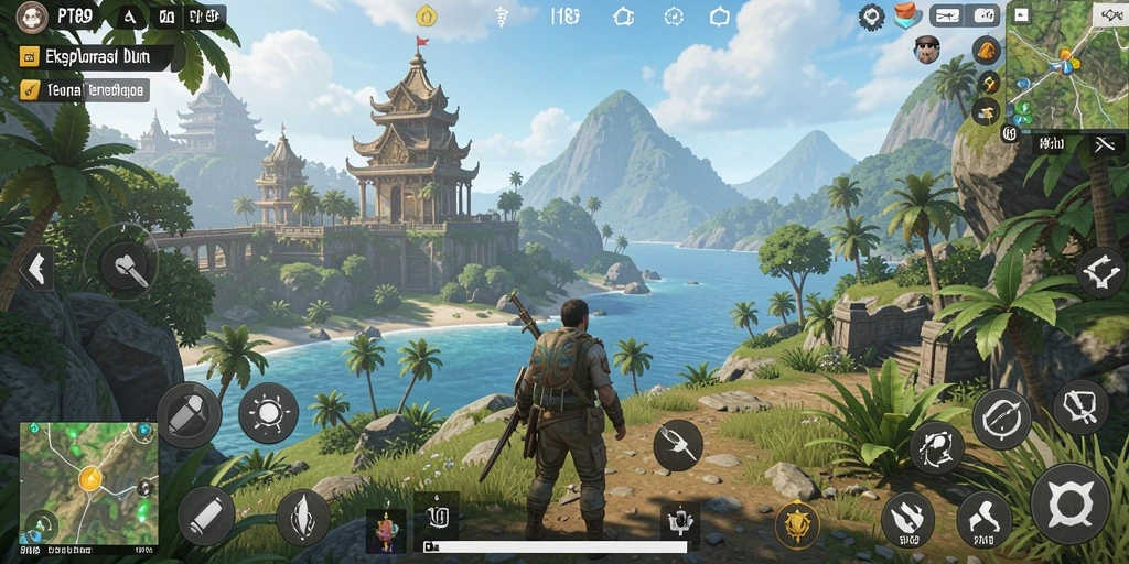 Screenshot gameplay PT89 menampilkan petualangan epik di dunia terbuka.