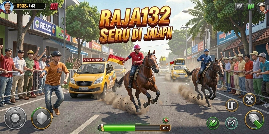 Screenshot gameplay RAJA132 yang menampilkan balapan menegangkan.