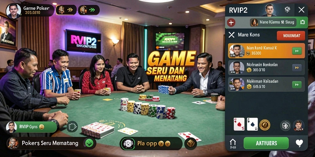 Screenshot gameplay RVIP2 menampilkan aksi Poker yang mendebarkan.
