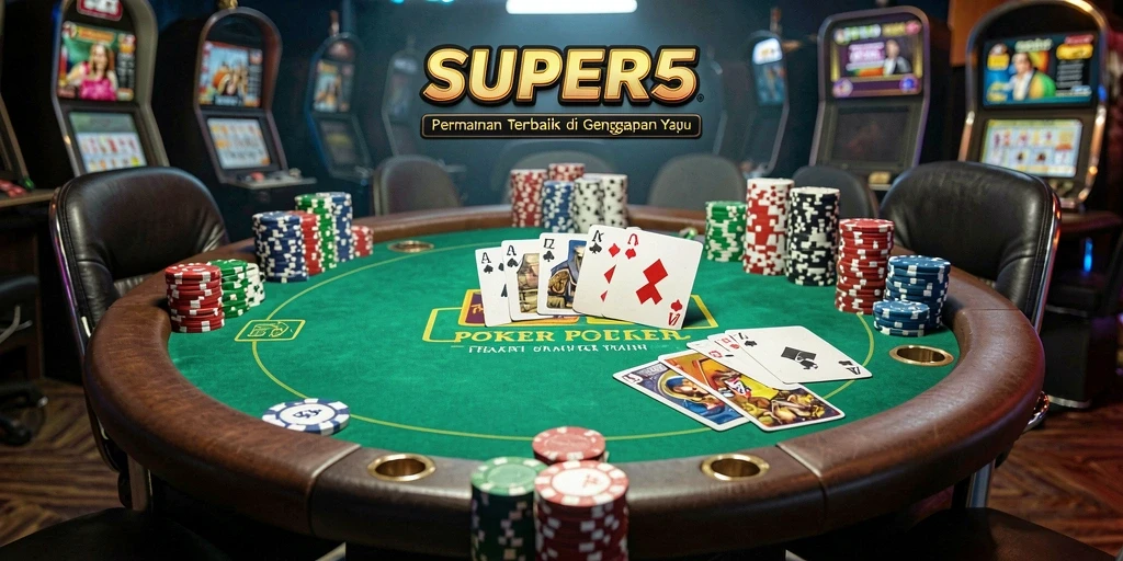 Tampilan gameplay poker di SUPER5 dengan pemain yang berinteraksi.