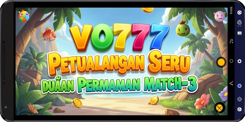 Screenshot VO777 menampilkan gameplay Match-3 yang seru dan penuh warna.