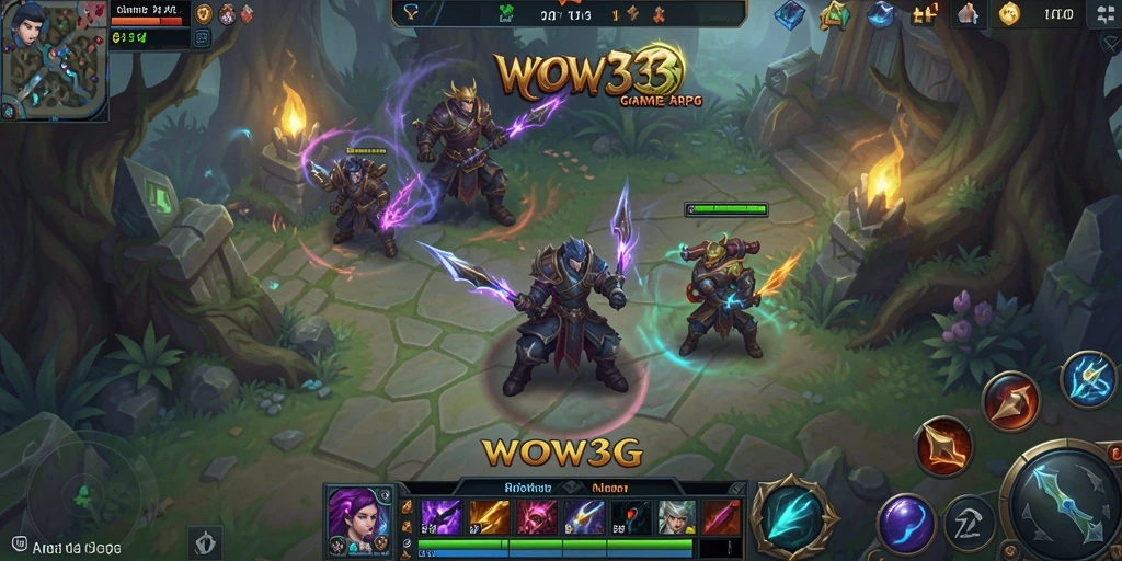 Screenshot gameplay WOW33 menampilkan pertarungan seru di dunia fantasi.