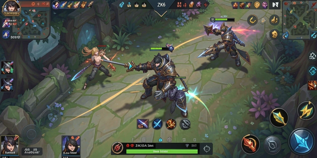 Screenshot gameplay ZK6 menampilkan aksi seru dalam pertandingan MOBA.